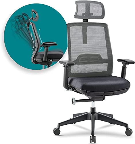 0810108650324 - ERGONOMIC HOME OFFICE CHAIR – HIGH BACK OFFICE CHAIR WITH 3D ARMREST AND RETRACTABLE FOOTREST, MESH OFFICE CHAIR WITH FLEXIBLE LUMBAR SUPPORT, ADJUSTABLE HEADREST AND COAT HANGER FOR OFFICE, GAMING