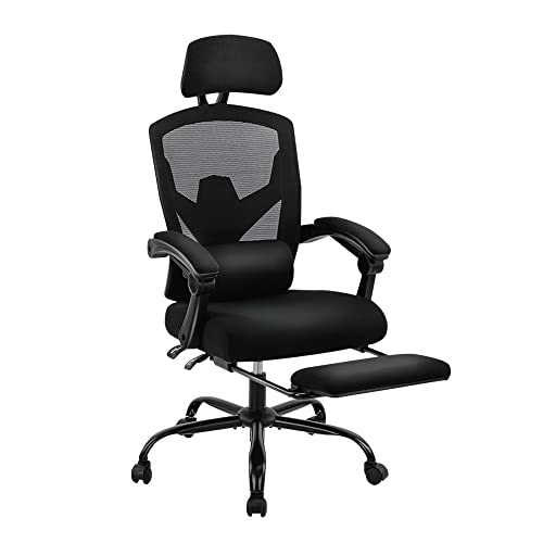 0810108650461 - ERGONOMIC OFFICE CHAIR, HIGH BACK OFFICE CHAIR WITH LUMBAR PILLOW AND RETRACTABLE FOOTREST, MESH OFFICE CHAIR WITH PADDED ARMRESTS AND ADJUSTABLE HEADREST, SWIVEL ROLLING CHAIR, HEIGHT ADJUSTABLE