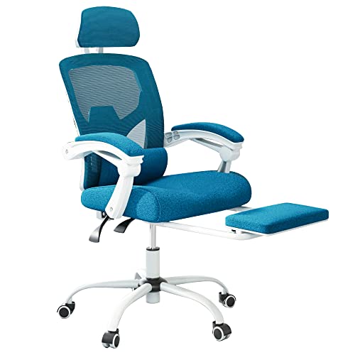 0810108650485 - ERGONOMIC OFFICE CHAIR, HIGH BACK OFFICE CHAIR WITH LUMBAR PILLOW AND RETRACTABLE FOOTREST, MESH OFFICE CHAIR WITH PADDED ARMRESTS AND ADJUSTABLE HEADREST, SWIVEL ROLLING CHAIR, HEIGHT ADJUSTABLE