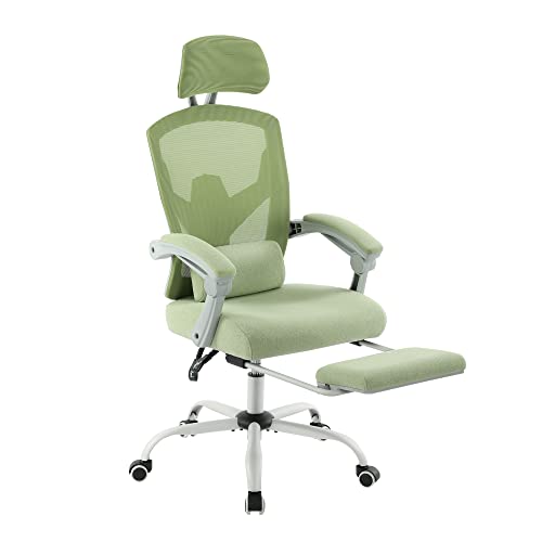 0810108650492 - ERGONOMIC OFFICE CHAIR, HIGH BACK OFFICE CHAIR WITH LUMBAR PILLOW AND RETRACTABLE FOOTREST, MESH OFFICE CHAIR WITH PADDED ARMRESTS AND ADJUSTABLE HEADREST, SWIVEL ROLLING CHAIR, HEIGHT ADJUSTABLE
