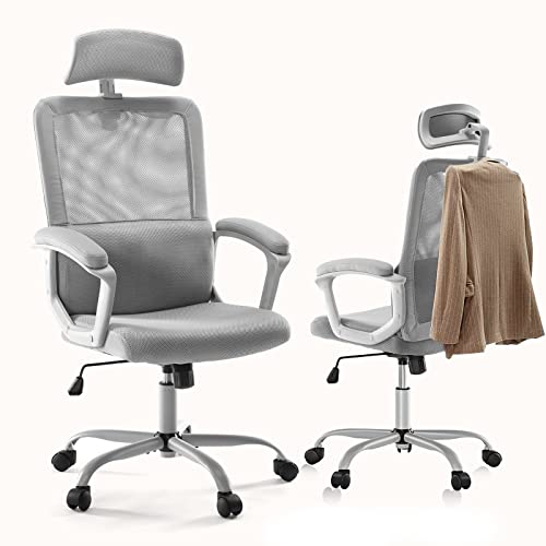0810108650805 - ERGONOMIC OFFICE CHAIR – HIGH BACK OFFICE DESK CHAIR WITH ADJUSTABLE HEADREST AND HANGER, ADJUSTABLE SWIVEL EXECUTIVE CHAIR MESH TASK CHAIR WITH LUMBAR SUPPORT AND PADDED ARMREST FOR CONFERENCE ROOM