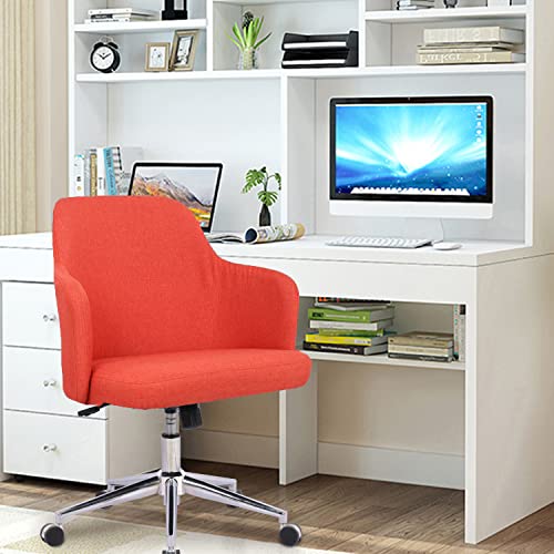 0810108650898 - HOME OFFICE CHAIRS, MID BACK FABRIC UPHOLSTERED DESK CHAIR WITH ARMRESTS, CUTE SWIVEL ROLLING CHAIR FOR LIVING ROOM, BEDROOM, STUDY ROOM, OFFICE, RED