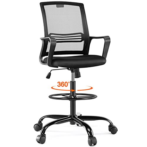 0810108651086 - AFO MID-BACK MESH DRAFTING TALL OFFICE CHAIRS WITH ARMREST FOR STANDING DESK, DARKBLACK