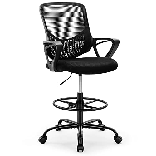 0810108651581 - DRAFTING CHAIR - TALL OFFICE CHAIR FOR STANDING DESK, HIGH WORK STOOL, COUNTER HEIGHT OFFICE CHAIRS WITH ADJUSTABLE FOOT RING