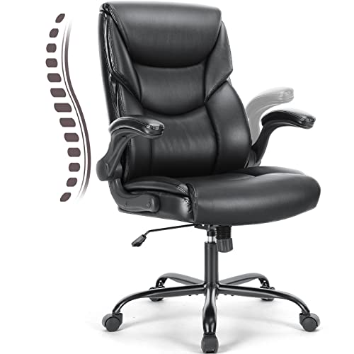 0810108653141 - EXECUTIVE OFFICE CHAIR – ERGONOMIC ADJUSTABLE COMPUTER DESK CHAIRS WITH HIGH BACK FLIP-UP ARMRESTS, SWIVEL TASK CHAIR WITH LUMBAR SUPPORT, BONDED LEATHER