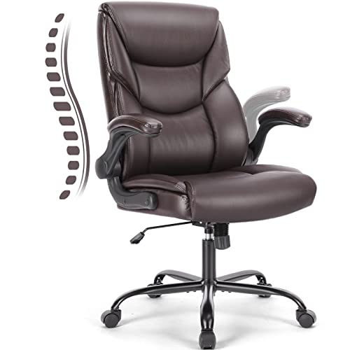 0810108653158 - EXECUTIVE OFFICE CHAIR – ERGONOMIC ADJUSTABLE COMPUTER DESK CHAIRS WITH HIGH BACK FLIP-UP ARMRESTS, SWIVEL TASK CHAIR WITH LUMBAR SUPPORT, BONDED LEATHER