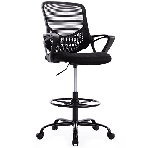0810108653424 - DRAFTING CHAIR TALL OFFICE CHAIR ADJUSTABLE TALL DESK CHAIR, MID BACK STANDING DESK CHAIR COUNTER HEIGHT OFFICE CHAIRS WITH WHEELS ADJUSTABLE FOOT RING