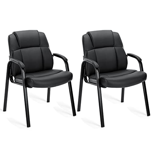 0810108654339 - GUEST CHAIR - RECEPTION OFFICE CHAIR SET OF 2, DESK CHAIR NO WHEELS PU LEATHER MEETING AND WAITING ROOM ACCENT CHAIRS EXECUTIVE CHAIR WITH LUMBAR SUPPORT AND PADDED ARMREST, BLACK