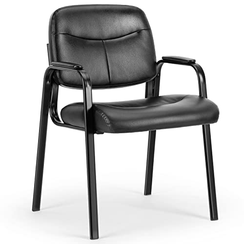 0810108654766 - OLIXIS GUEST RECEPTION CHAIR - WAITING ROOM CHAIR WITH FIXED PU LEATHER PADDED ARMREST, CLINIC CHAIRS WITH LUMBAR SUPPORT,OFFICE DESK CHAIRS WITHOUT WHEELS FOR RESTAURANT, LIBRARY, BARBER STORE