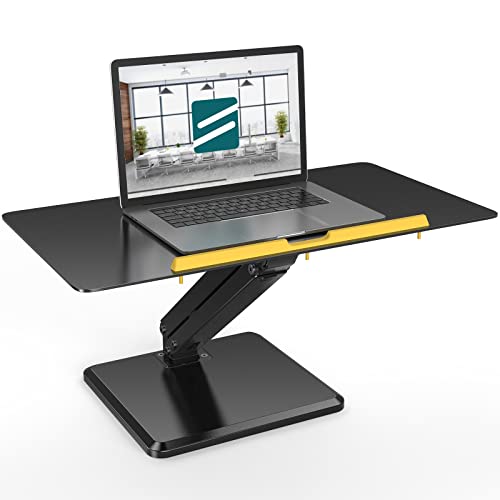 0810108654810 - STANDING DESK CONVERTER STAND UP DESK CONVERTERS LAPTOP RISER HEIGHT ADJUSTABLE SIT STAND COMPUTER WORKSTATION WITH ALUMINUM PANEL FOR HOME OFFICE WORK STUDY, BLACK