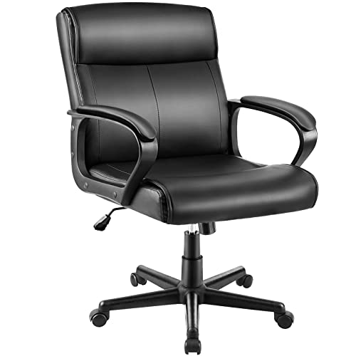 0810108655022 - OFFICE CHAIR, COMPUTER CHAIR MID BACK DESK CHAIR HEIGHT ADJUSTABLE HOME OFFICE CHAIR WITH WHEELS AND SOFT ARMRESTS WIDE SEAT CUSHION FOR HEAVY PEOPLE