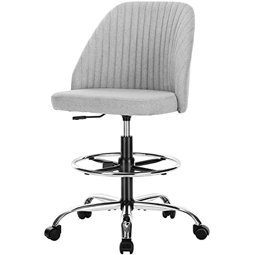 0810108655237 - DRAFTING CHAIR TALL OFFICE CHAIR STANDING DESK CHAIR, FABRIC TALL DESK CHAIR ARMLESS DRAFTING STOOL COUNTER HEIGHT ADJUSTABLE OFFICE CHAIR, BAR SHOP GUITAR TALL VANITY STOOL CHAIR WITH BACKREST WHEELS