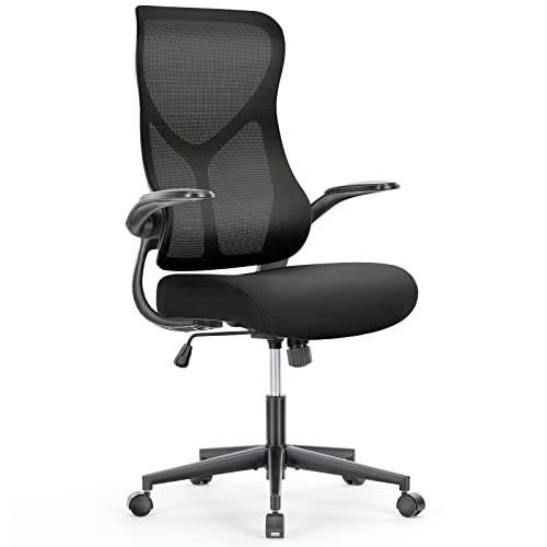 0810108655312 - OFFICE CHAIR, ERGONOMIC DESK CHAIR WITH FLIP-UP ARMS, BREATHABLE MESH COMPUTER CHAIR WITH LUMBAR SUPPORT, HEIGHT ADJUSTABLE HIGH BACK SWIVEL ROLLING CHAIR FOR HOME, OFFICE, STUDY, CONFERENCE, BLACK