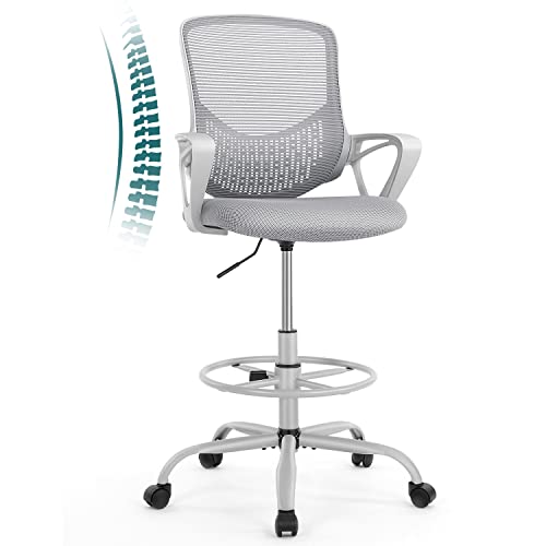 0810108655725 - SMUG DRAFTING CHAIR TALL OFFICE CHAIR, STANDING DESK CHAIR COUNTER HEIGHT OFFICE CHAIRS, MID BACK MESH OFFICE DRAFTING CHAIRS WITH ARMREST, HEIGHT ADJUSTABLE FOOT RING