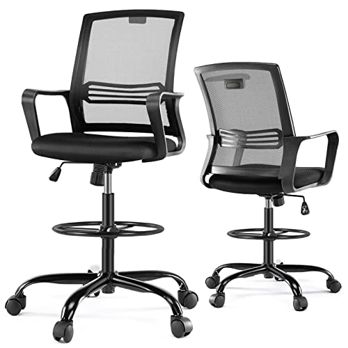 0810108655923 - DRAFTING CHAIR STANDING DESK CHAIR TALL OFFICE CHAIR WITH HEIGHT ADJUSTMENT, TALL DESK CHAIR WITH ERGONOMIC LUMBAR SUPPORT AND ADJUSTABLE FOOT RING, HIGH OFFICE CHAIR FOR STANDING DESK