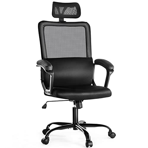 0810108658573 - OFFICE CHAIR - HIGH BACK ERGONOMIC DESK CHAIR WITH ADJUSTABLE HEADREST AND LUMBAR SUPPORT SWIVEL ROLLING CHAIR ADJUSTABLE HEIGHT MESH CHAIR STUDY TASK CHAIR FOR HOME OFFICE ROOM BLACK