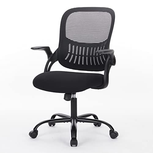 0810108659433 - OFFICE CHAIR - DESK CHAIR WITH WHEELS, ERGONOMIC HOME OFFICE CHAIR WITH FLIP-UP ARMS AND LUMBAR SUPPORT, MESH SWIVEL ROLLING CHAIR HEIGHT ADJUSTABLE, TILT AND LOCK, COMPUTER DESK CHAIR