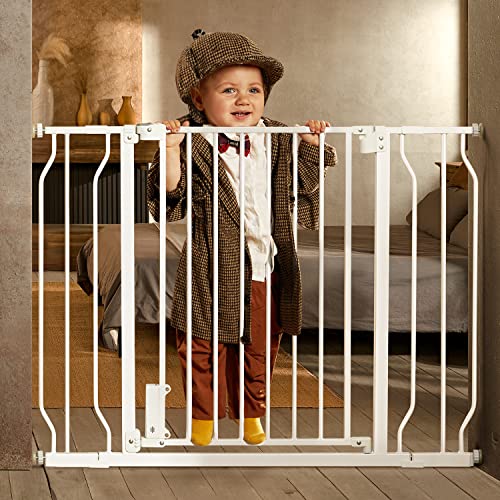 0810110430259 - CIAYS BABY GATE 29.5” TO 41.3”, 30-IN HEIGHT EXTRA WIDE DOG GATE FOR STAIRS, DOORWAYS AND HOUSE, AUTO-CLOSE SAFETY METAL PET GATE FOR DOGS WITH ALARM, PRESSURE MOUNTED, WHITE