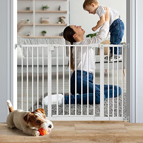 0810110430518 - CIAYS BABY GATE 29.5” TO 41.3”, 30-IN HEIGHT EXTRA WIDE DOG GATE FOR STAIRS, DOORWAYS AND HOUSE, AUTO-CLOSE SAFETY METAL PET GATE FOR DOGS WITH ALARM, PRESSURE MOUNTED,WHITE