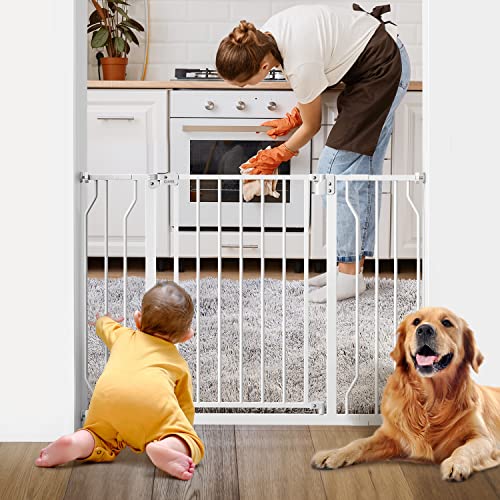 0810110430938 - CIAYS BABY GATE 29.5” TO 45.3”, 30-IN HEIGHT EXTRA WIDE DOG GATE FOR STAIRS, DOORWAYS AND HOUSE, AUTO-CLOSE SAFETY METAL PET GATE FOR DOGS WITH ALARM, PRESSURE MOUNTED, WHITE