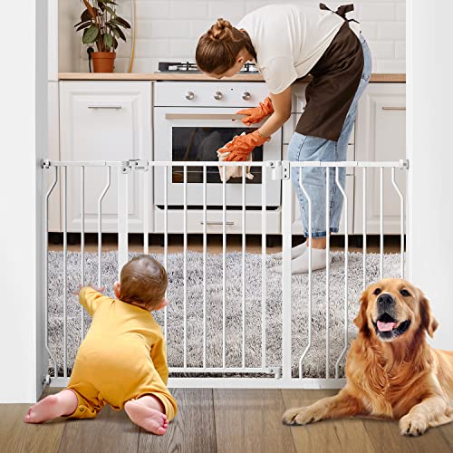 0810110430945 - CIAYS BABY GATE 29.5” TO 53.1”, 30-IN HEIGHT EXTRA WIDE DOG GATE FOR STAIRS, DOORWAYS AND HOUSE, AUTO-CLOSE SAFETY METAL PET GATE FOR DOGS WITH ALARM, PRESSURE MOUNTED, WHITE