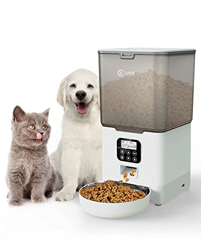 0810110438293 - CIAYS AUTOMATIC CAT FEEDERS, 5.6L CAT FOOD DISPENSER UP TO 20, 4 MEALS PER DAY, PET DRY FOOD DISPENSER FOR SMALL MEDIUM CATS DOGS, DUAL POWER SUPPLY & VOICE RECORDER, WHITE