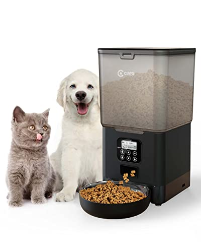 0810110438309 - CIAYS AUTOMATIC CAT FEEDERS, 5.6L CAT FOOD DISPENSER UP TO 20, 4 MEALS PER DAY, PET DRY FOOD DISPENSER FOR SMALL MEDIUM CATS DOGS, DUAL POWER SUPPLY & VOICE RECORDER, BLACK