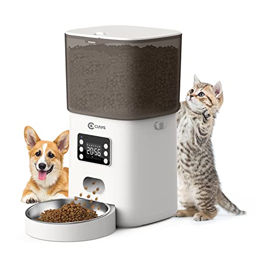 0810110438316 - CIAYS AUTOMATIC CAT FEEDERS, 6L CAT FOOD DISPENSER UP TO 20, 6 MEALS PER DAY, PET DRY FOOD DISPENSER FOR SMALL MEDIUM CATS DOGS, DUAL POWER SUPPLY & VOICE RECORDER,WHITE