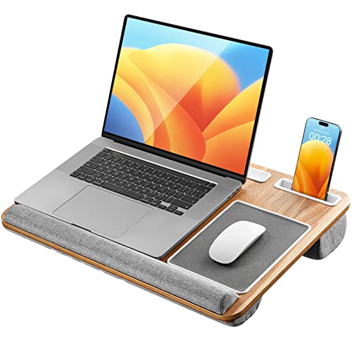 0810110439832 - TOTNZ LAP DESK, HOME OFFICE LAPTOP DESK FITS UP TO 17 INCHES LAPTOP WITH MOUSE PAD, WRIST PAD, TABLET, PEN & PHONE HOLDER, LAPTOP STAND FOR READING, WRITING AND WORKING, WOOD GRAIN (TZLD3)