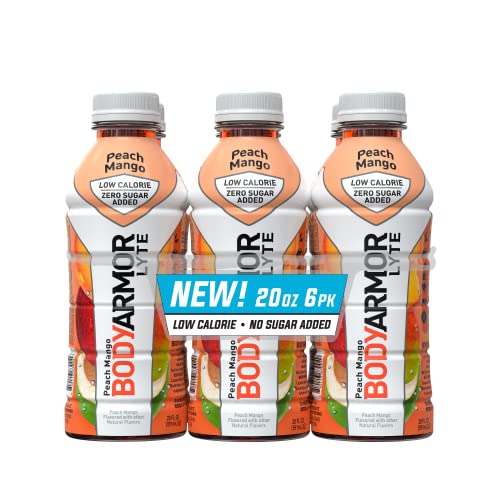 0810113830049 - BODYARMOR LYTE SPORTS DRINK LOW-CALORIE SPORTS BEVERAGE, PEACH MANGO, NATURAL FLAVORS WITH VITAMINS, POTASSIUM-PACKED ELECTROLYTES, PERFECT FOR ATHLETES, 20 FL OZ (PACK OF 6)