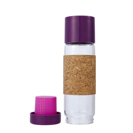 0810119020611 - FULL CIRCLE TEA TIME INSULATED GLASS TRAVEL BOTTLE WITH TEA INFUSER AND CORK SLEEVE, 19-OUNCE, ELDERBERRY