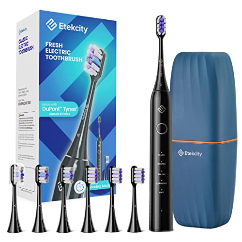 0810123670505 - ETEKCITY ELECTRIC TOOTHBRUSH FOR ADULTS AND KIDS, NEW LEARNING MODE FOR BEGINNER WITH 6 BRUSHES, FAST CHARGE 3.5 HOURS LAST 60 DAYS, 2 MINUTES SMART TIMER, 5 MODES & TRAVEL CASE, BLACK