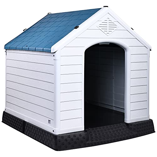 0810127320574 - ELEVON PLASTIC DOG HOUSE,INSULATED DOGHOUSE PUPPY SHELTER, WATER RESISTANT EASY ASSEMBLY STURDY DOG KENNEL WITH ELEVATED FLOOR AND AIR VENTS,VENTILATE FOR SMALL TO LARGE SIZED DOGS(41INCH,BLUE)