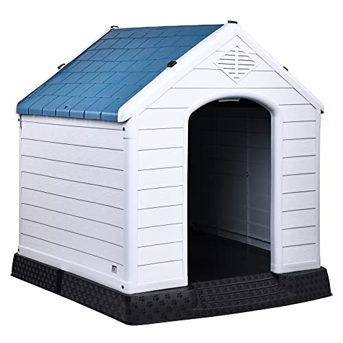 0810127320611 - ELEVON PLASTIC DOG HOUSE,INSULATED DOGHOUSE PUPPY SHELTER, WATER RESISTANT EASY ASSEMBLY STURDY DOG KENNEL WITH ELEVATED FLOOR AND AIR VENTS,VENTILATE FOR SMALL TO LARGE SIZED DOGS(29INCH,BLUE)