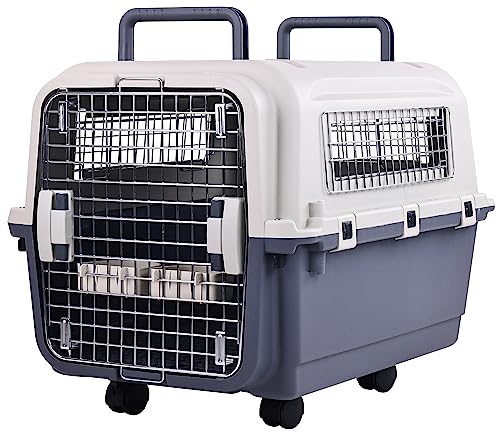 0810127321564 - ELEVON PLASTIC KENNELS PET CARRIER ROLLING PLASTIC AIRLINE APPROVED WIRE DOOR TRAVEL DOG CRATE, MEDIUM (26.5 L X 20 W X 18.8 H)