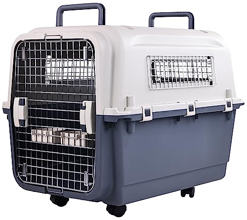 0810127321625 - ELEVON PLASTIC KENNELS PET CARRIER ROLLING PLASTIC AIRLINE APPROVED WIRE DOOR TRAVEL DOG CRATE, LARGE (30.7 L X 21.3 W X 22.8 H)