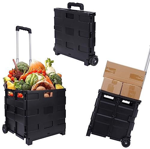 0810127321809 - ELEVON QUIK CART COLLAPSIBLE ROLLING CRATE WITH WHEELS TOTE BASKET, 100 LBS CAPACITY, MADE OF HEAVY DUTY PLASTIC, BLACK
