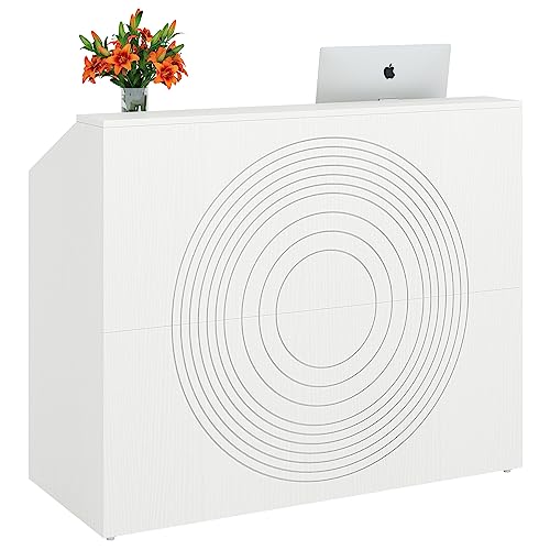 0810132119583 - LITTLE TREE 47-INCH RECEPTION DESK WITH COUNTER, WHITE FRONT DESK RECEPTION ROOM TABLE, RETAIL COUNTER FOR CHECKOUT, MODERN WELCOME DESK FOR LOBBY, OFFICE, BEAUTY SALON