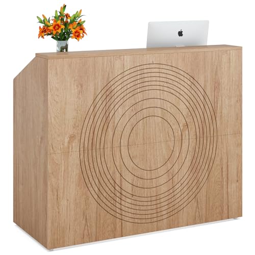 0810132119590 - LITTLE TREE 47-INCH RECEPTION DESK WITH COUNTER, OAK FRONT DESK RECEPTION ROOM TABLE, RETAIL COUNTER FOR CHECKOUT, MODERN WELCOME DESK FOR LOBBY, OFFICE, BEAUTY SALON