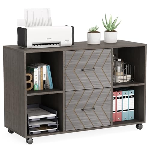 0810132119637 - LITTLE TREE 2 DRAWER FILE CABINET LARGE MOBILE LATERAL FILING CABINET LETTER SIZE FOR HOME OFFICE, GREY