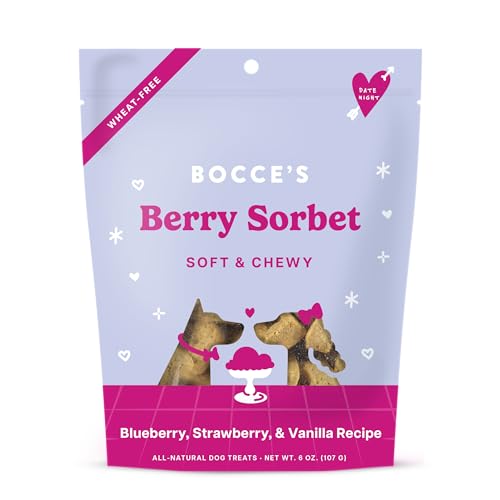 0810140530004 - BOCCES BAKERY BERRY SORBET TREATS FOR DOGS, WHEAT-FREE EVERYDAY DOG TREATS, MADE WITH REAL INGREDIENTS, BAKED IN THE USA, ALL-NATURAL SOFT & CHEWY COOKIES, STRAWBERRY, BLUEBERRY & VANILLA, 6 OZ
