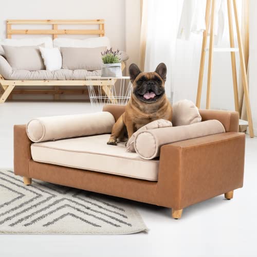 0810140958204 - DCEE LUXURY LARGE DOG SOFA, CAT SOFAS, HOLDS 160 LBS, 42 IN. PREMIUM LEATHER DOG BED COUCH WITH REMOVABLE WASHABLE VELVET CUSHION FOR COMFORT SLEEP, SUITABLE FOR DIFFERENT PET SIZES