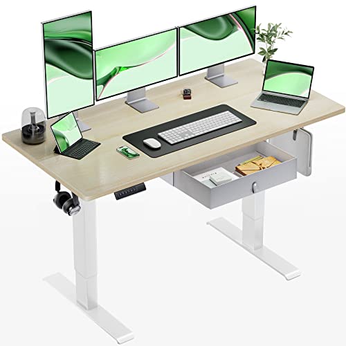 0810145635155 - MARSAIL STANDING DESK WITH DRAWER, 55X24 INCH ADJUSTABLE HEIGHT STANDING DESK, ELECTRIC STAND UP DESK, SIT STAND HOME OFFICE DESK, ERGONOMIC WORKSTATION FOR HOME OFFICE COMPUTER GAMING DESK MAPLE