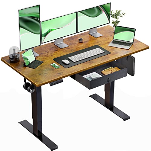 0810145635162 - MARSAIL STANDING DESK WITH DRAWER, 55X24 INCH ADJUSTABLE HEIGHT STANDING DESK, ELECTRIC STAND UP DESK, SIT STAND HOME OFFICE DESK, ERGONOMIC WORKSTATION FOR HOME OFFICE COMPUTER GAMING DESK RUSTIC