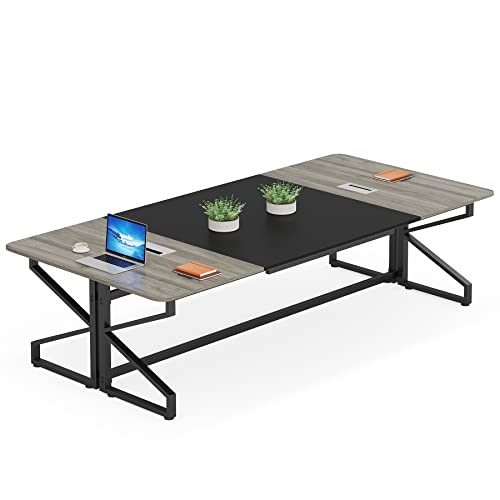 0810148850173 - LITTLE TREE 8FT CONFERENCE TABLE, MODERN RECTANGULAR MEETING ROOM TABLE,GREY&BLACK