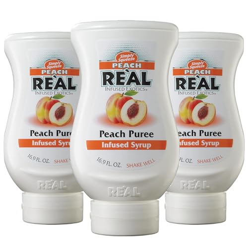 0810158581470 - REÀL INFUSED EXOTICS SIMPLY SQUEEZE 3 PACK PEACH PUREE INFUSED SYRUP 16.9OZ BOTTLE FOR MIXOLOGISTS, CHEFS, COOKS