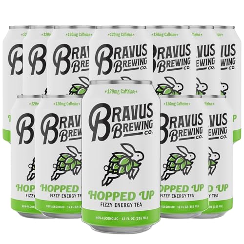 0810158584112 - BRAVUS HOPPED UP SPARKLING ENERGY TEA 12 PACK - 12 FL OZ - LOW CALORIE, ORGANIC BLACK TEA WITH ORGANIC HOPS AND 120MG ORGANIC CAFFEINE - REFRESHING BOOST WITH ONLY 10 CALORIES