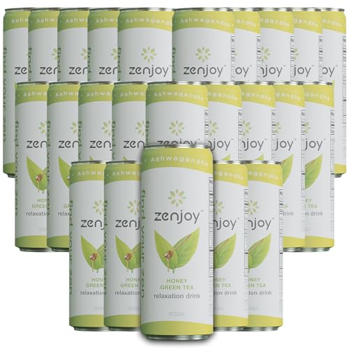 0810158584624 - ZENJOY HONEY GREEN TEA RELAXATION DRINK 24 PACK - CALMING DRINK WITH ASHWAGANDHA & LEMON BALM - NON-ALCOHOLIC BEVERAGE INFUSED WITH L-THEANINE FOR ENHANCED FOCUS - 12OZ CANS