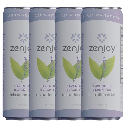 0810158584648 - ZENJOY LAVENDER BLACK TEA RELAXATION DRINK 4 PACK - CALMING DRINK WITH ASHWAGANDHA & LEMON BALM - NON-ALCOHOLIC BEVERAGE INFUSED WITH L-THEANINE FOR ANXIETY RELIEF AND ENHANCED FOCUS - 12OZ CANS