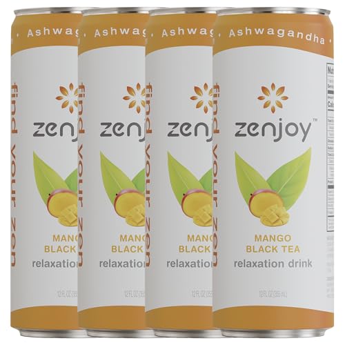 0810158584709 - ZENJOY MANGO BLACK TEA RELAXATION DRINK 4 PACK - CALMING DRINK WITH ASHWAGANDHA & LEMON BALM - NON-ALCOHOLIC BEVERAGE INFUSED WITH L-THEANINE FOR ANXIETY RELIEF AND ENHANCED FOCUS - 12OZ CANS
